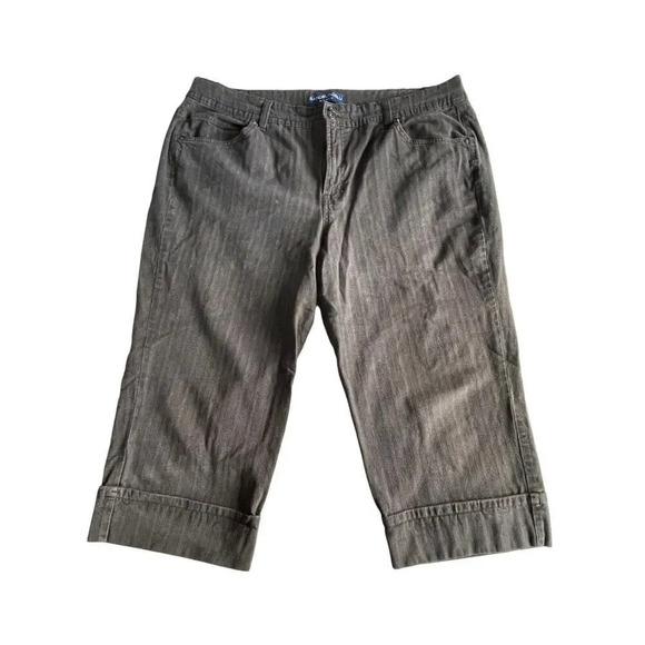 Bandolino Blu Brown Striped Cuffed Capri Pants Women Size 20W Button Pockets - Picture 1 of 10